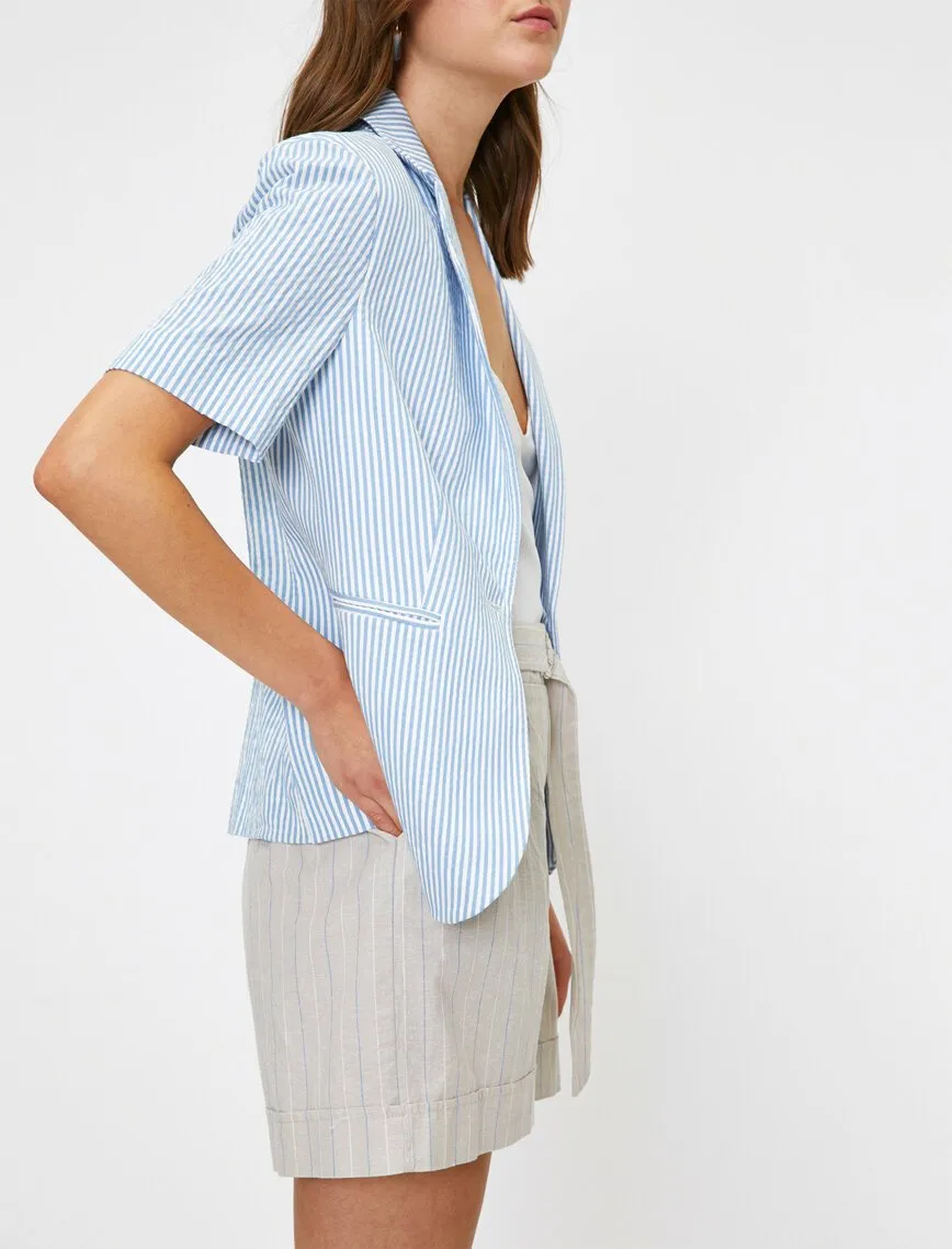 10624 Baby Blue Short Sleeve Striped Jacket