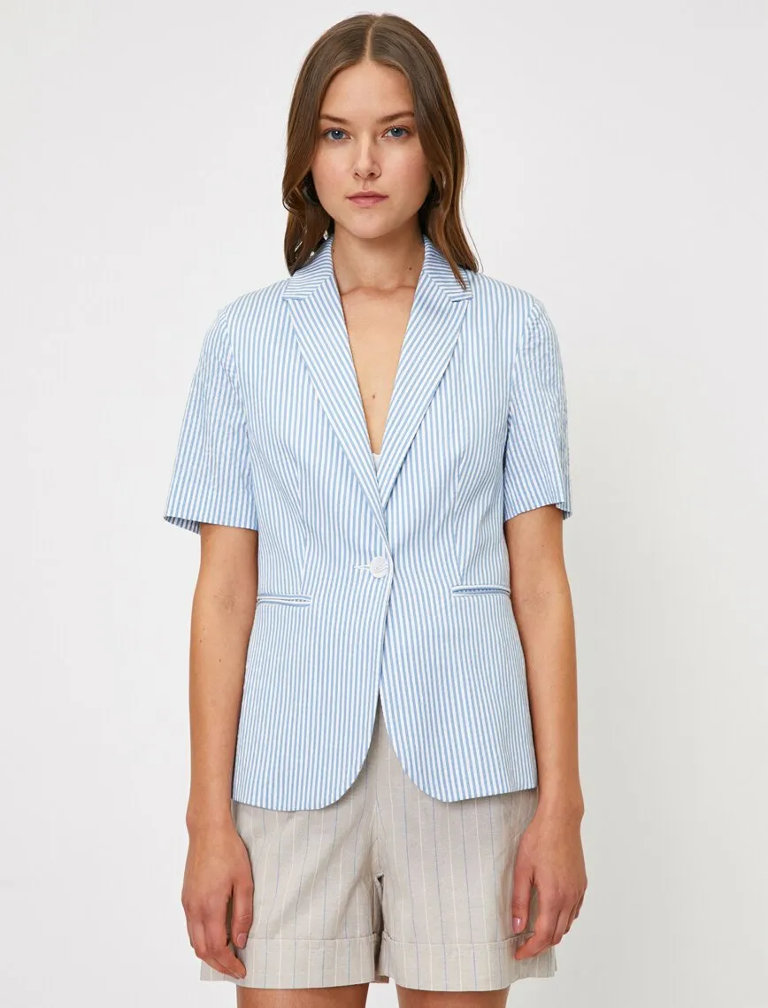 10624 Baby Blue Short Sleeve Striped Jacket