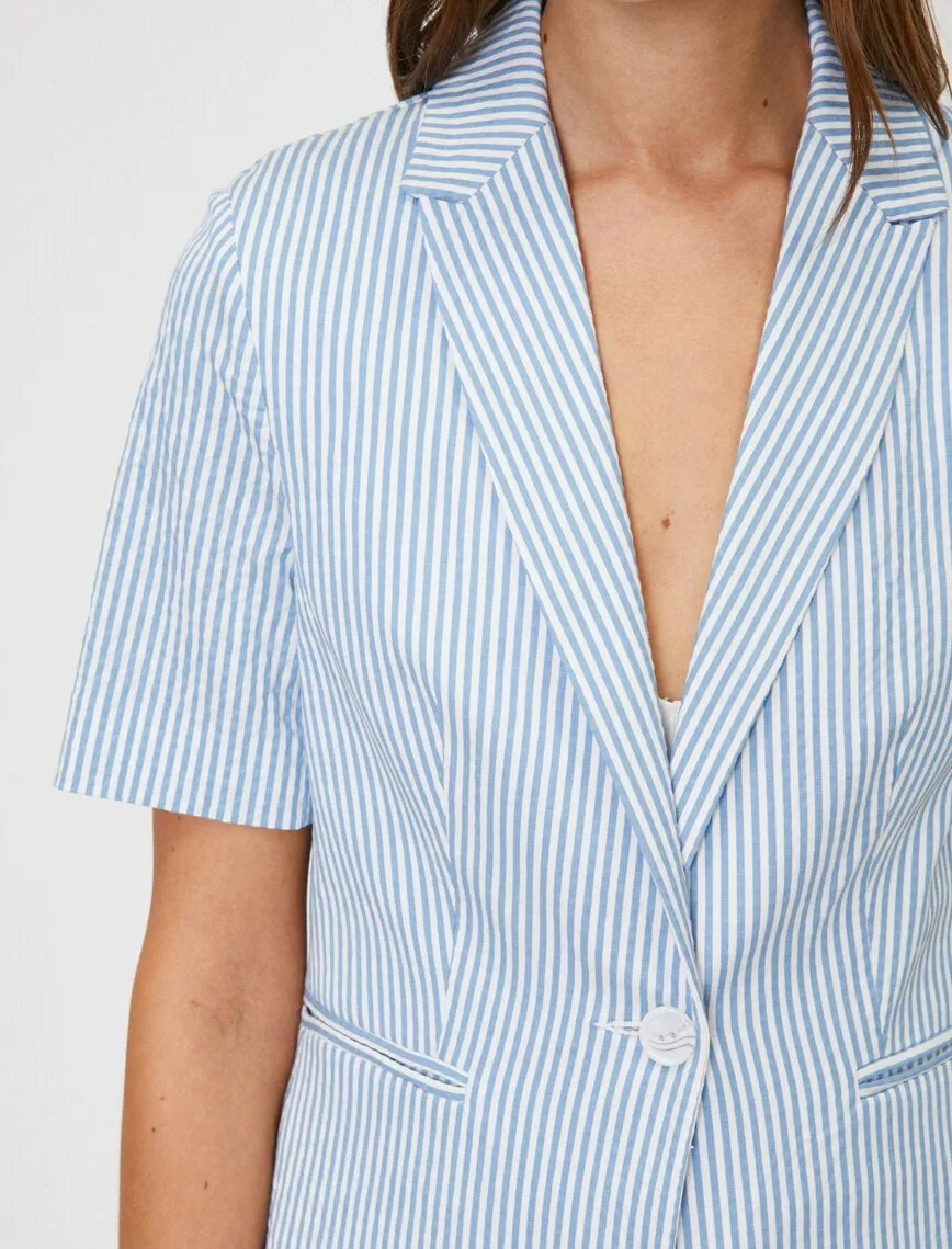 10624 Baby Blue Short Sleeve Striped Jacket