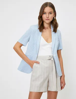 10624 Baby Blue Short Sleeve Striped Jacket