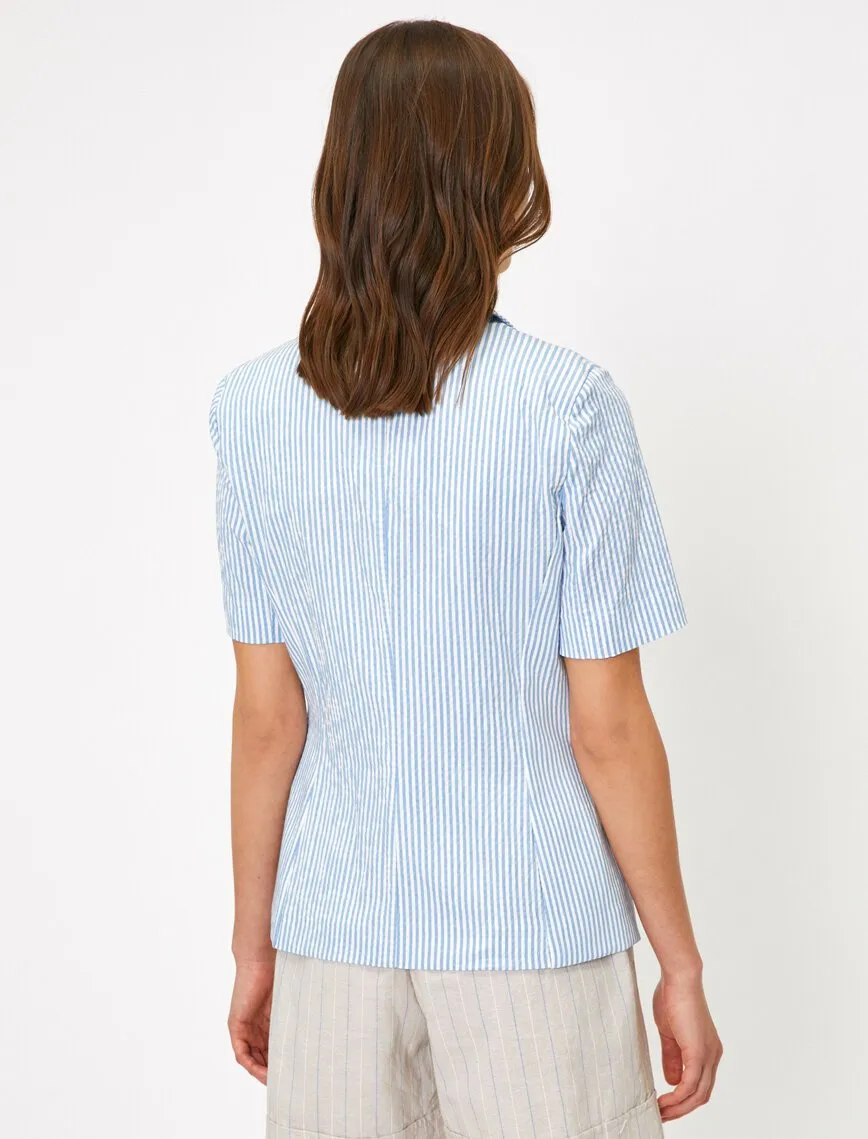 10624 Baby Blue Short Sleeve Striped Jacket