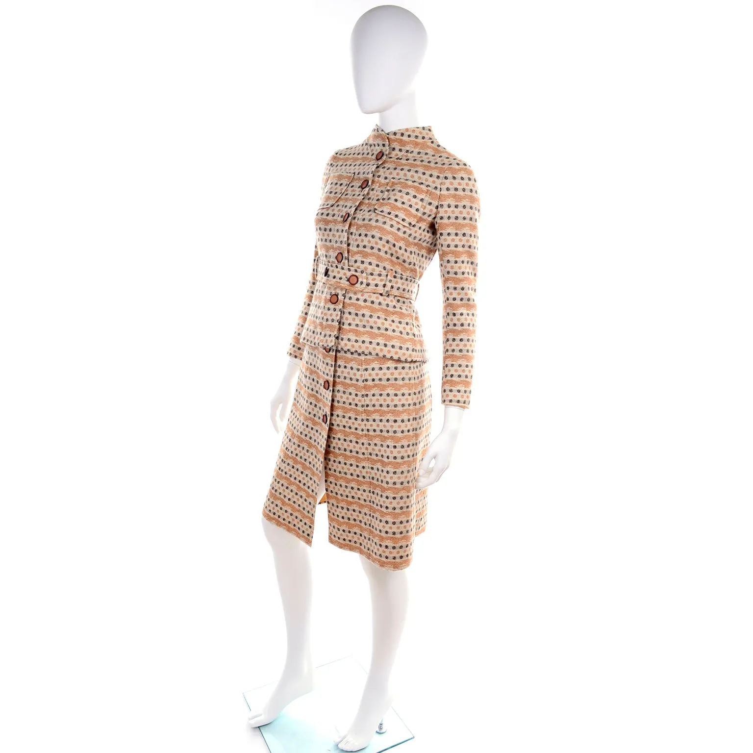 1970s Vintage Emanuel Ungaro Knit Dress & Jacket Suit in Orange Print