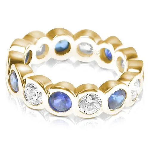 3.20 CT Round Cut Blue Sapphires & Diamonds - Eternity Ring