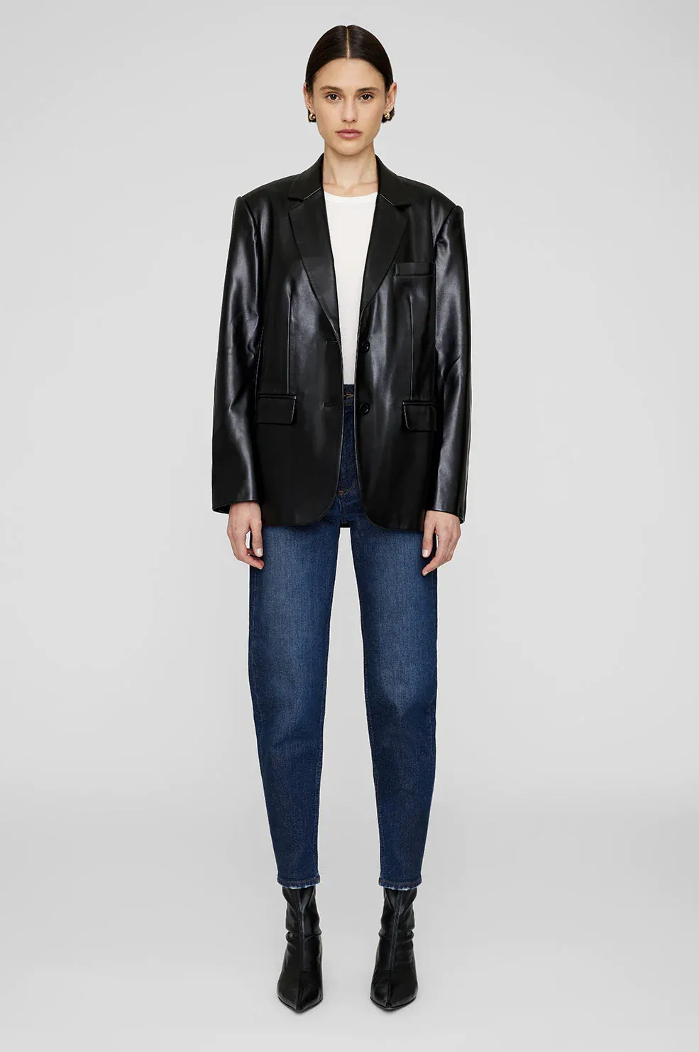 Anine Bing - Classic Blazer in Black Recycled Leather