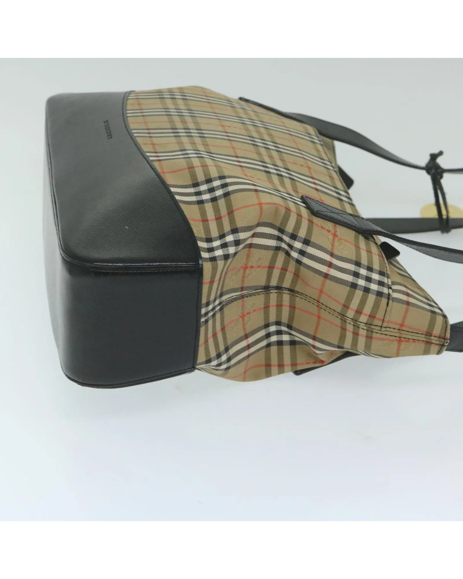 Beige Canvas Shoulder Bag with Check Pattern
