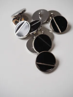 Black Enamel   Silver Metal Shank Button 20mm