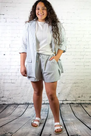 Blue & White Stripe Linen Short