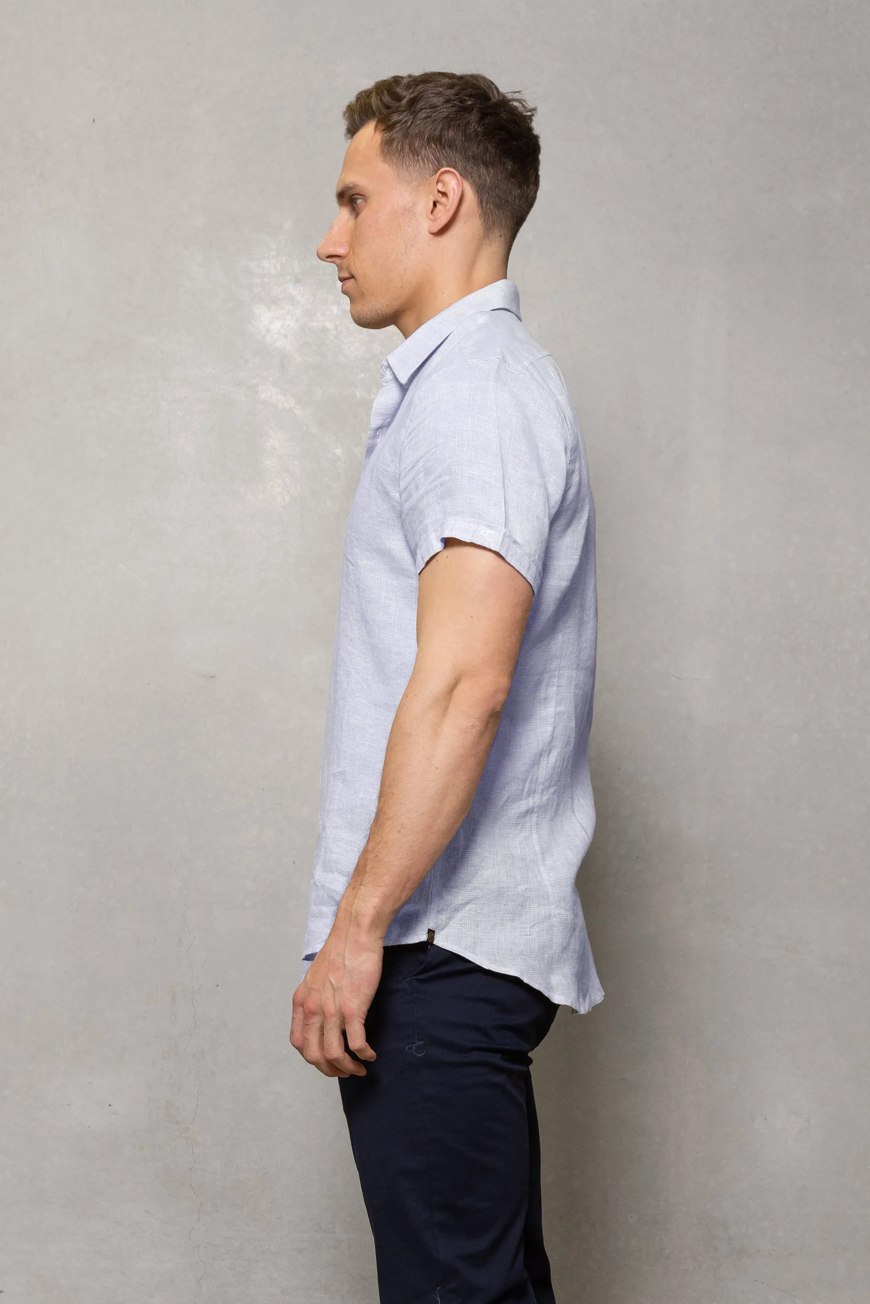 Brody Short Sleeve Line Shirt: Blue Mist