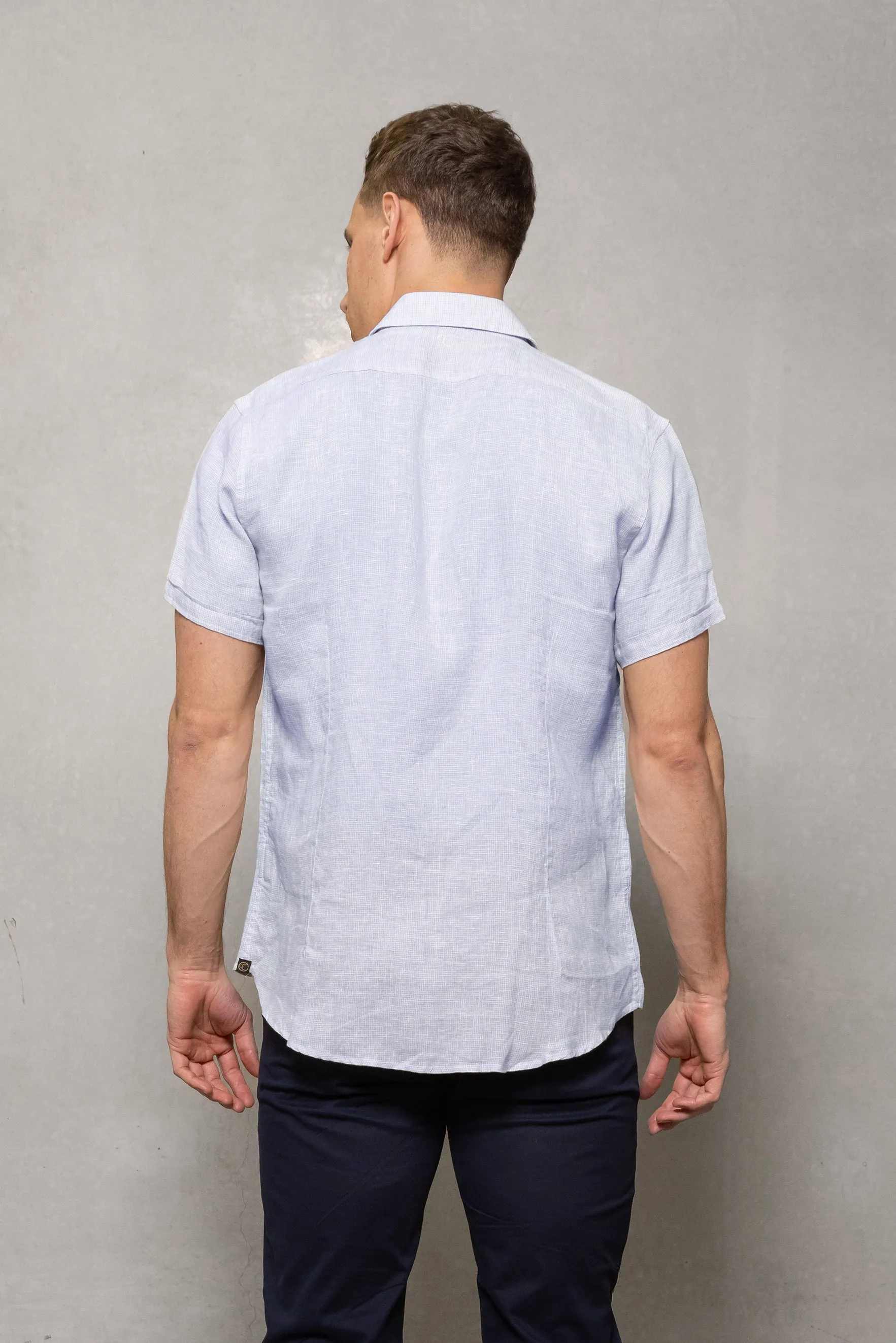Brody Short Sleeve Line Shirt: Blue Mist