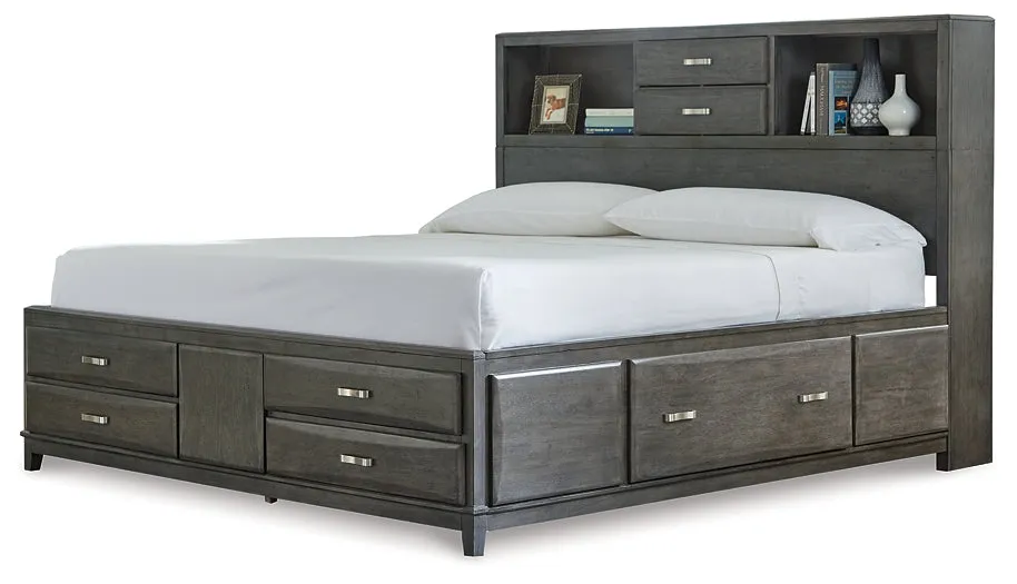 Caitbrook  Storage Bed With 8 Storage Drawers With Mirrored Dresser And 2 Nightstands