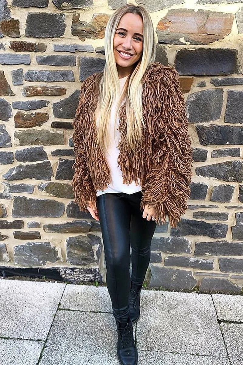 Camel Crop Shaggy Jacket - Idelle