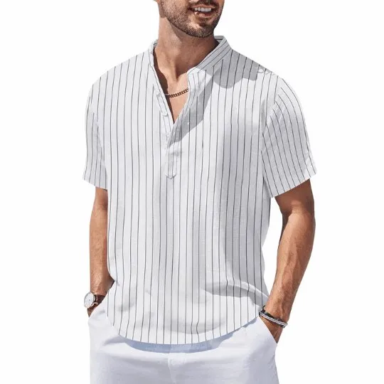 Coastal Linen Striped Short Sleeve Shirt