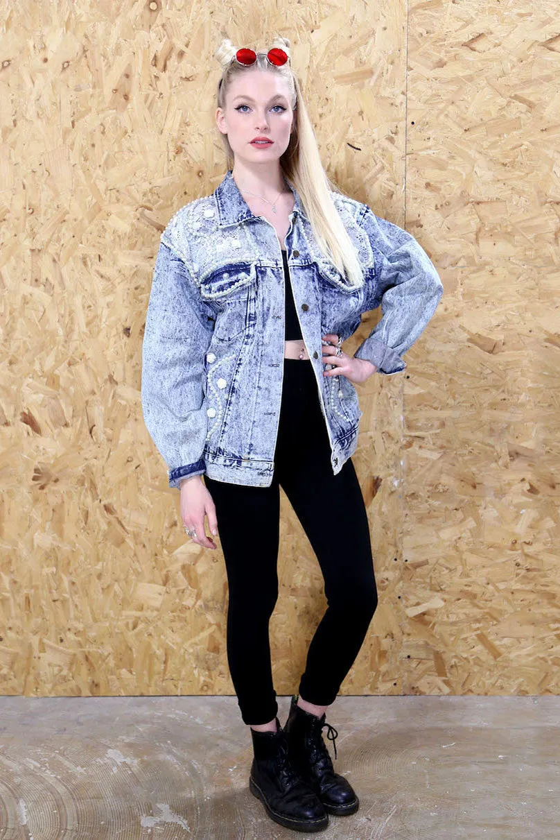 Embellished Acid Wash Denim Jacket