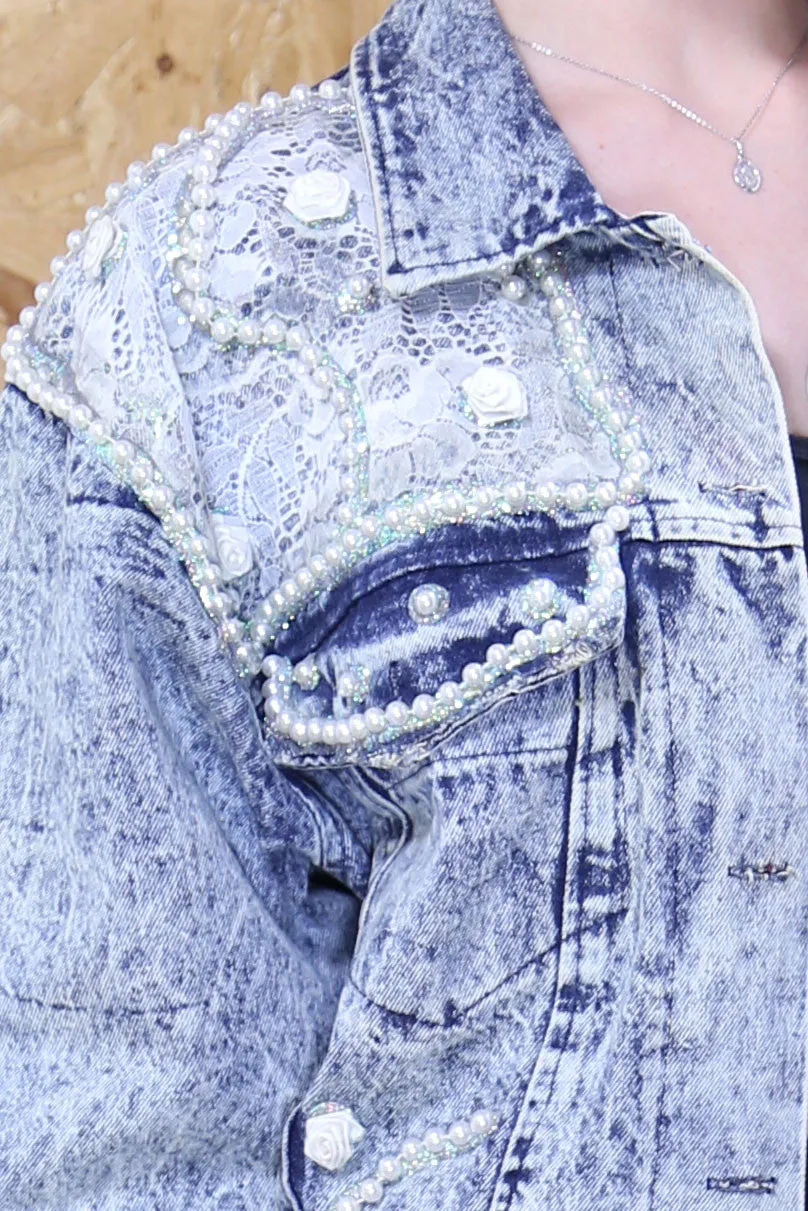 Embellished Acid Wash Denim Jacket