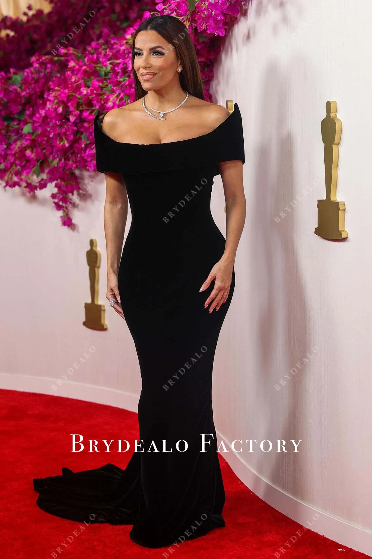 Eva Longoria 2024 Oscars Black Off Shoulder Mermaid Dress