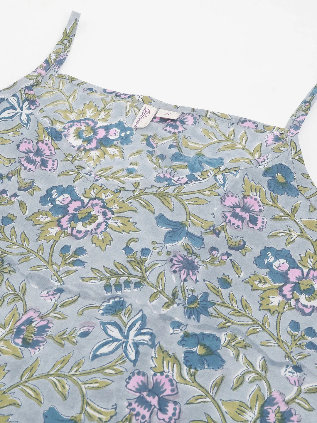 Floral Printed Sleeveless Pure Cotton Short Night Suit