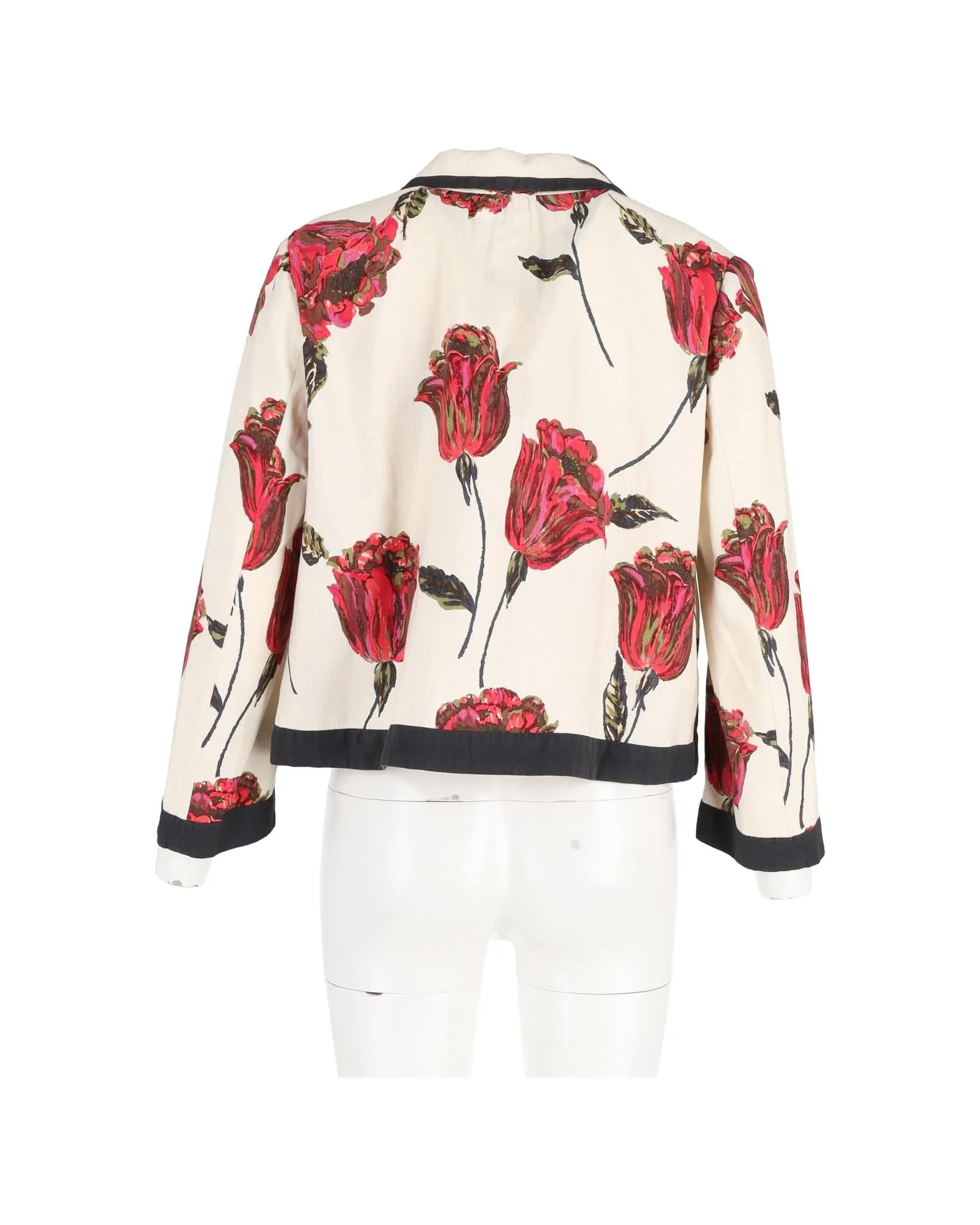 Floral Short Jacket in White Linen by Dries Van Noten
