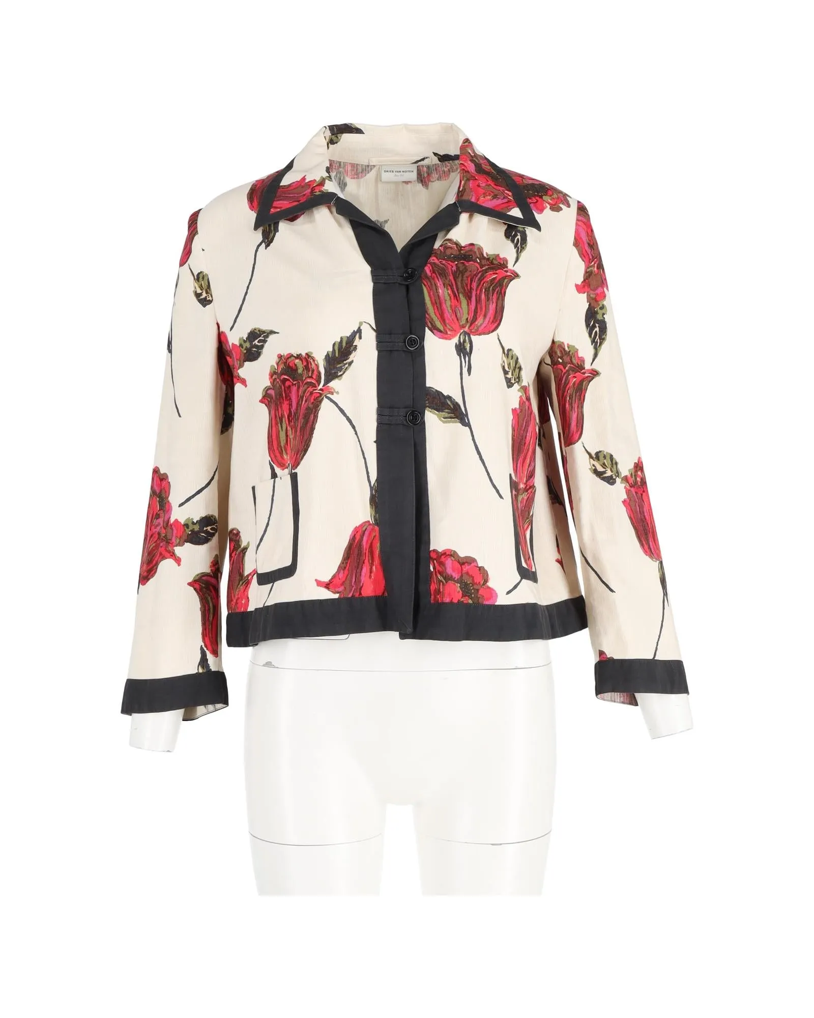 Floral Short Jacket in White Linen by Dries Van Noten