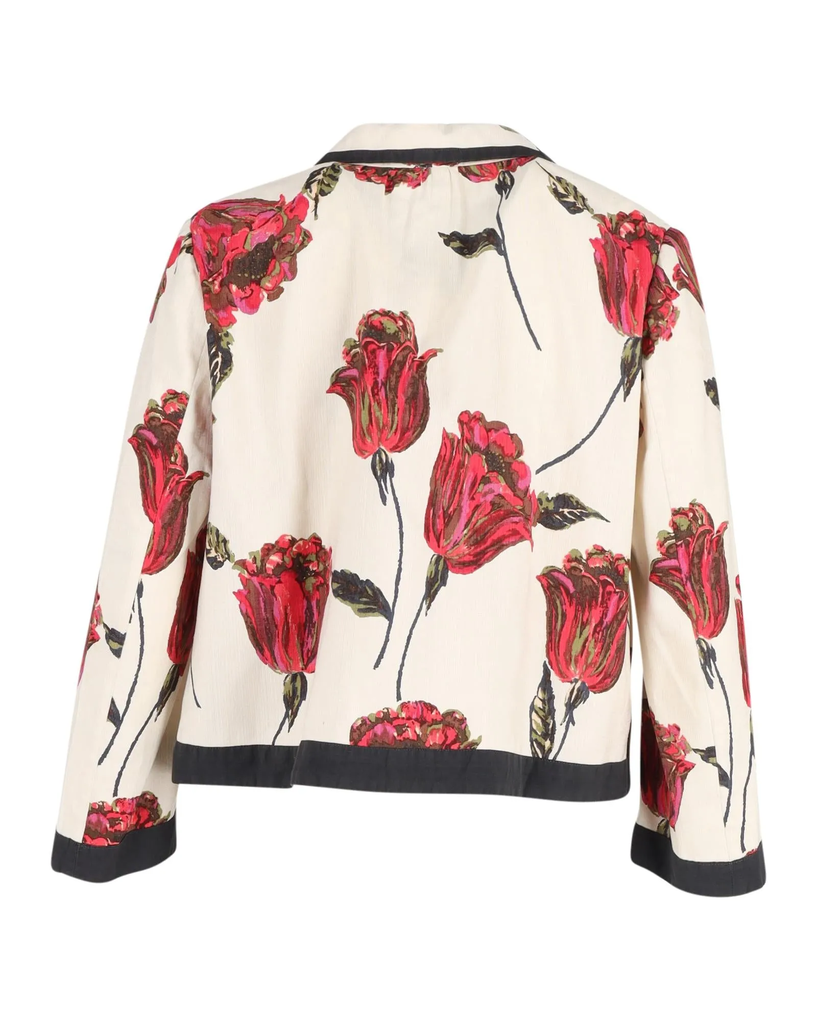 Floral Short Jacket in White Linen by Dries Van Noten
