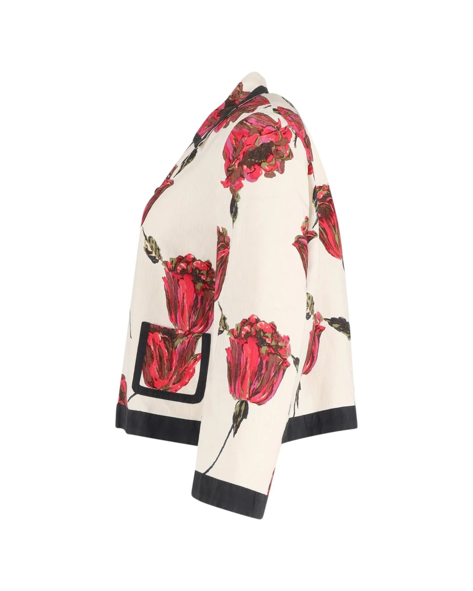 Floral Short Jacket in White Linen by Dries Van Noten