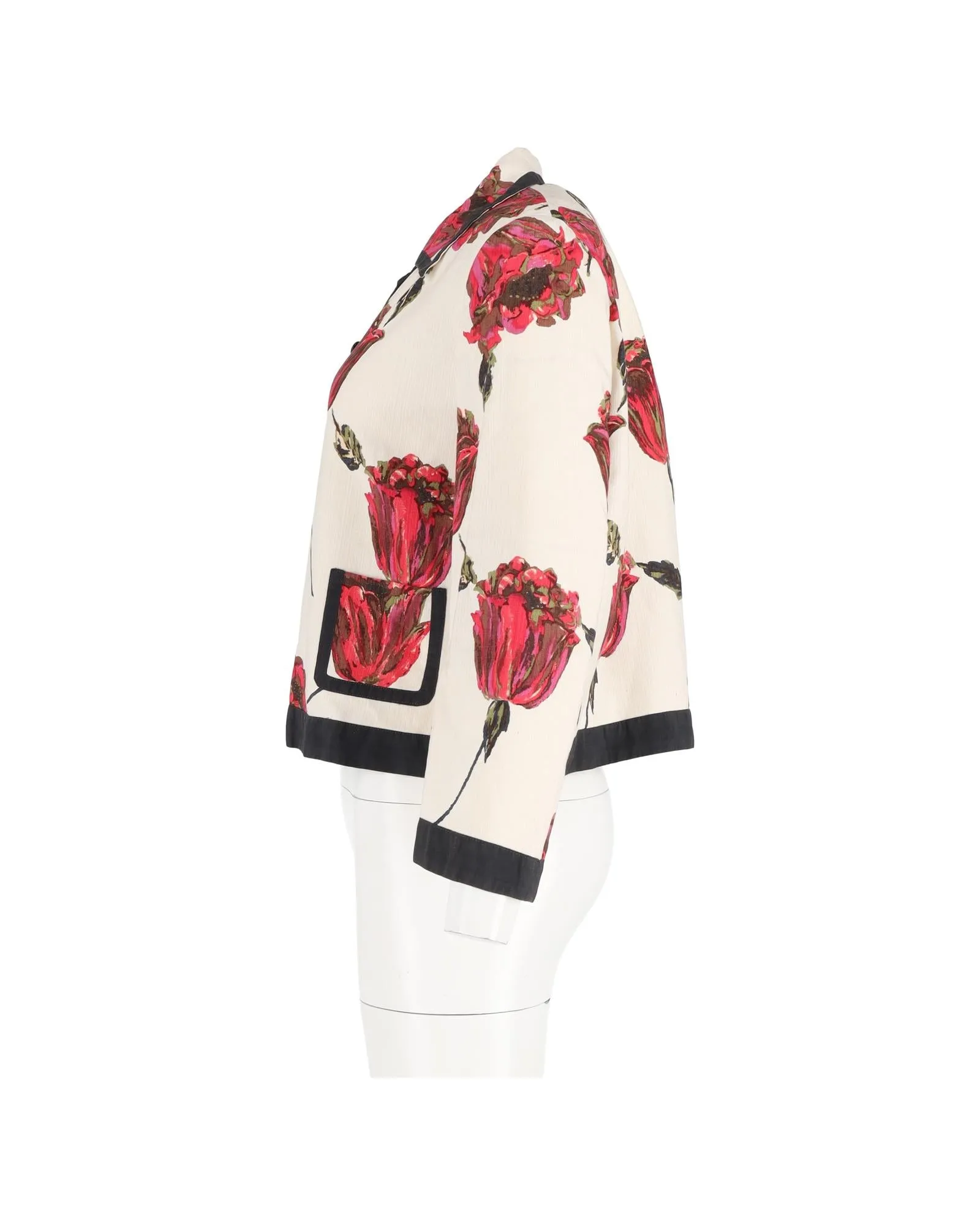 Floral Short Jacket in White Linen by Dries Van Noten