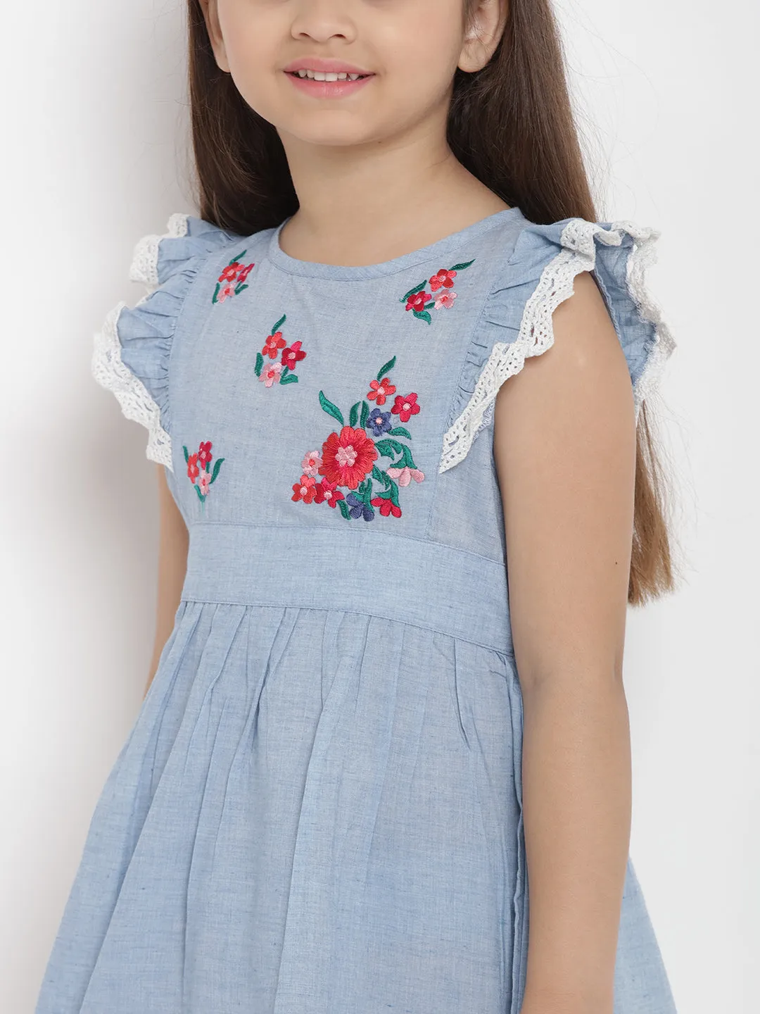 Girls Blue Striped Fit And Flare Dress