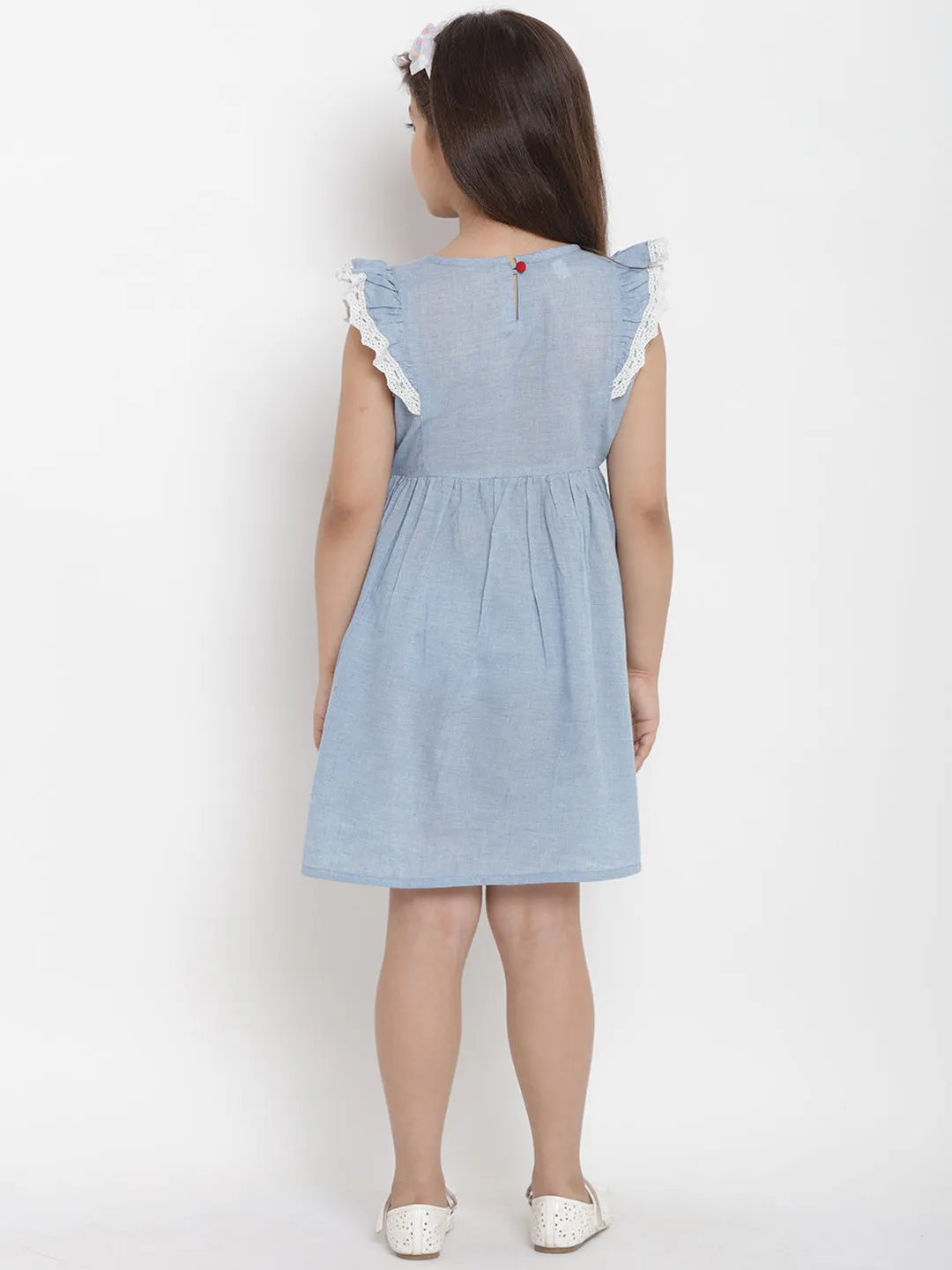 Girls Blue Striped Fit And Flare Dress
