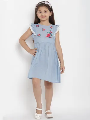 Girls Blue Striped Fit And Flare Dress
