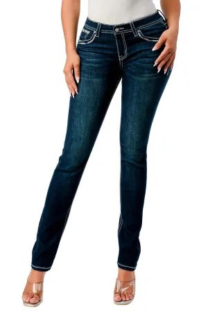 Grace in LA Steer Head Embellished Mid Rise Skinny Jeans