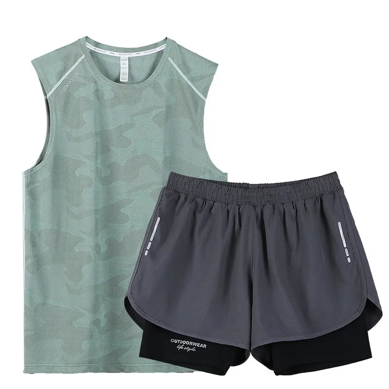 Gym Clothes Men Sport Suits Running Sets Compression Fitness T-shirts Quick Drying Sportswear Sets Jogger Vest Shorts