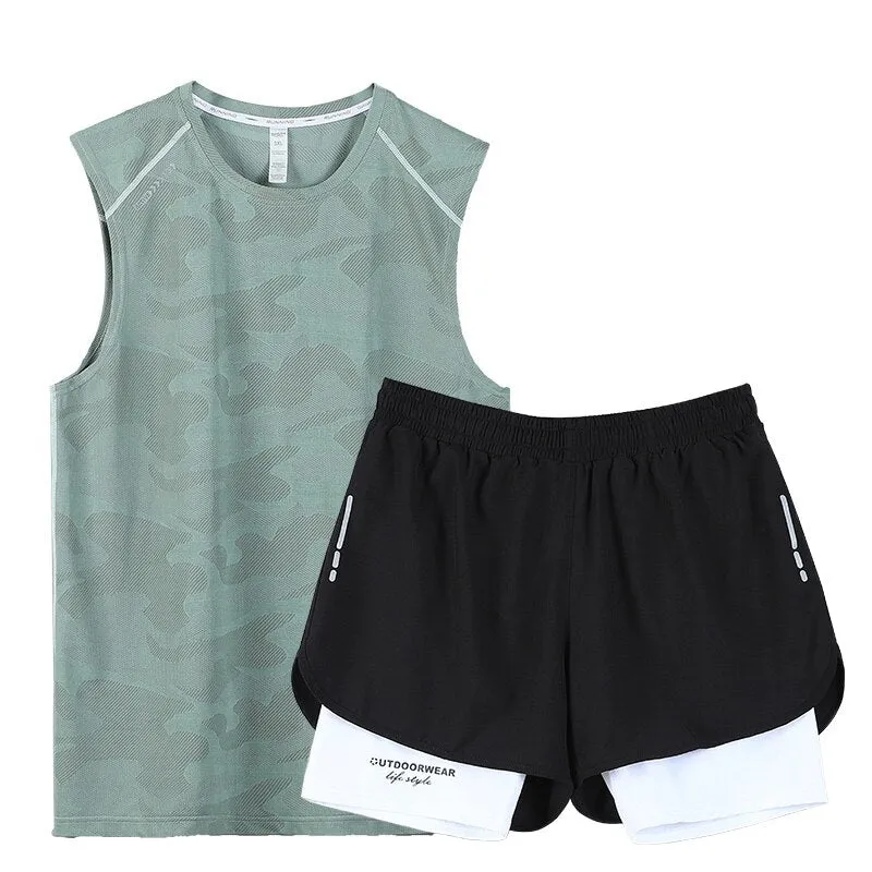 Gym Clothes Men Sport Suits Running Sets Compression Fitness T-shirts Quick Drying Sportswear Sets Jogger Vest Shorts
