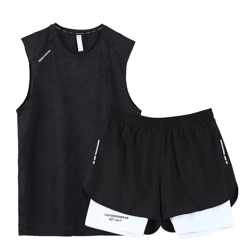 Gym Clothes Men Sport Suits Running Sets Compression Fitness T-shirts Quick Drying Sportswear Sets Jogger Vest Shorts