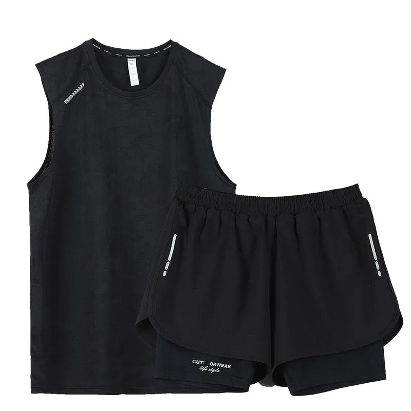 Gym Clothes Men Sport Suits Running Sets Compression Fitness T-shirts Quick Drying Sportswear Sets Jogger Vest Shorts