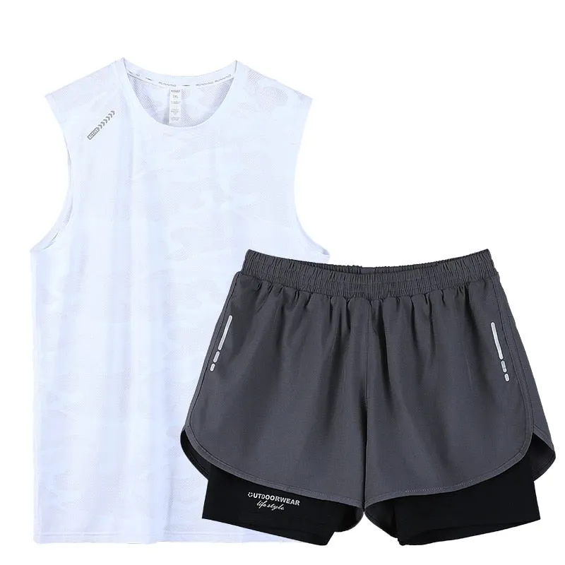Gym Clothes Men Sport Suits Running Sets Compression Fitness T-shirts Quick Drying Sportswear Sets Jogger Vest Shorts