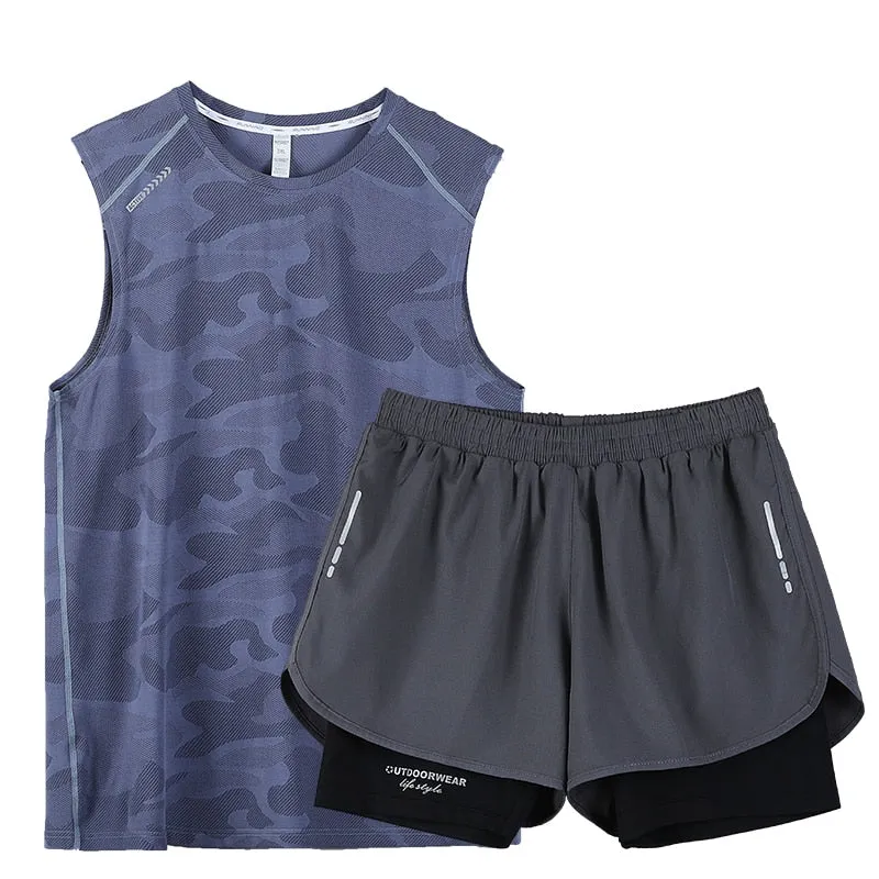 Gym Clothes Men Sport Suits Running Sets Compression Fitness T-shirts Quick Drying Sportswear Sets Jogger Vest Shorts