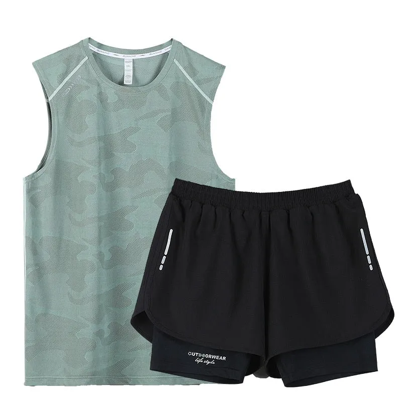 Gym Clothes Men Sport Suits Running Sets Compression Fitness T-shirts Quick Drying Sportswear Sets Jogger Vest Shorts
