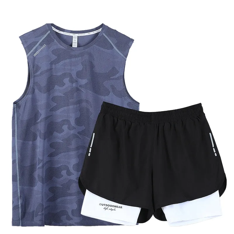 Gym Clothes Men Sport Suits Running Sets Compression Fitness T-shirts Quick Drying Sportswear Sets Jogger Vest Shorts