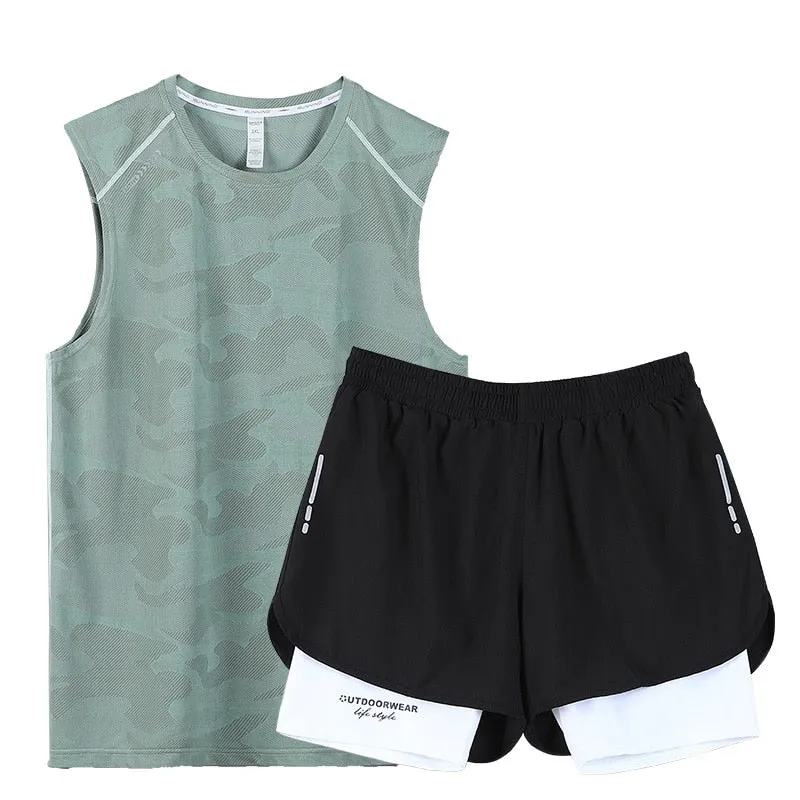 Gym Clothes Men Sport Suits Running Sets Compression Fitness T-shirts Quick Drying Sportswear Sets Jogger Vest Shorts