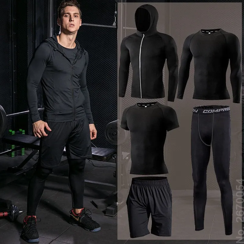 Gym Running Set Men's Tracksuit Jogging Compression Sportswear for Male Fitness Sports Clothing Tight Activewear Suits Hoodies