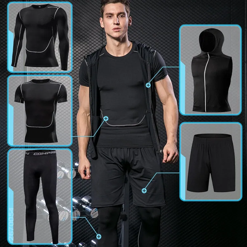 Gym Running Set Men's Tracksuit Jogging Compression Sportswear for Male Fitness Sports Clothing Tight Activewear Suits Hoodies