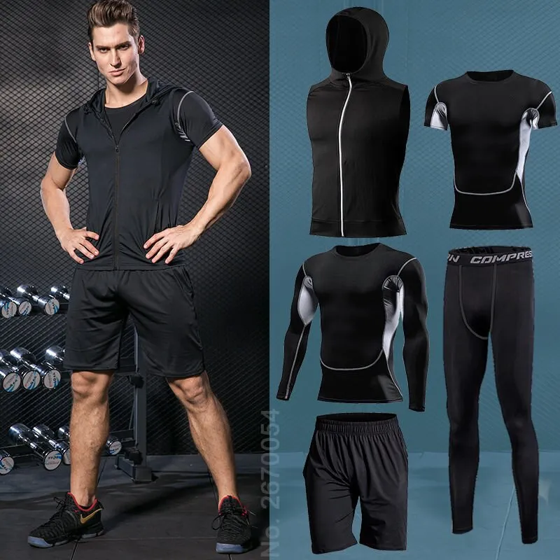 Gym Running Set Men's Tracksuit Jogging Compression Sportswear for Male Fitness Sports Clothing Tight Activewear Suits Hoodies