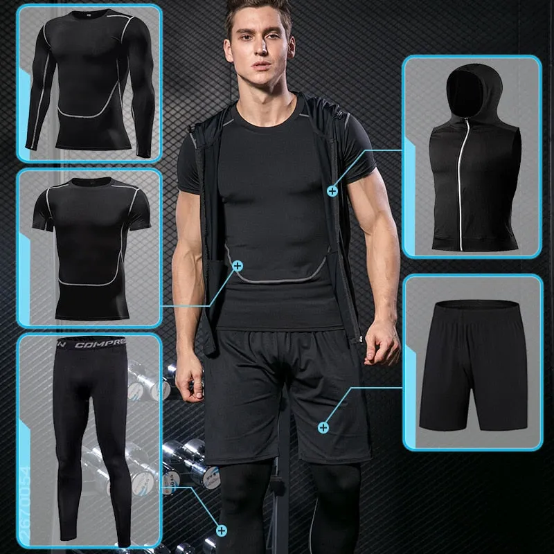 Gym Running Set Men's Tracksuit Jogging Compression Sportswear for Male Fitness Sports Clothing Tight Activewear Suits Hoodies