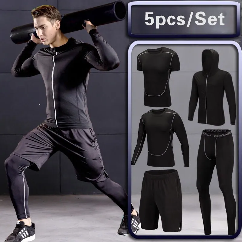 Gym Running Set Men's Tracksuit Jogging Compression Sportswear for Male Fitness Sports Clothing Tight Activewear Suits Hoodies