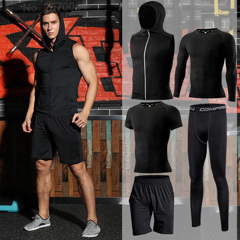 Gym Running Set Men's Tracksuit Jogging Compression Sportswear for Male Fitness Sports Clothing Tight Activewear Suits Hoodies