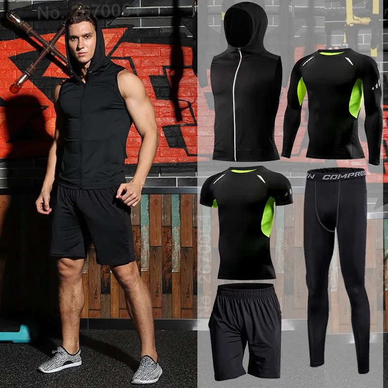 Gym Running Set Men's Tracksuit Jogging Compression Sportswear for Male Fitness Sports Clothing Tight Activewear Suits Hoodies