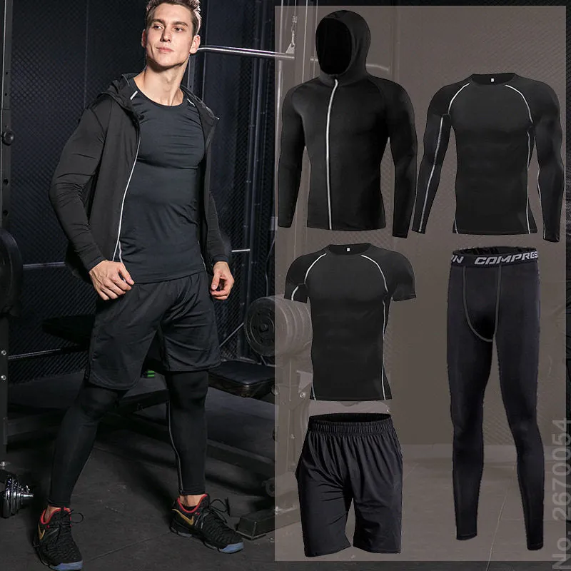Gym Running Set Men's Tracksuit Jogging Compression Sportswear for Male Fitness Sports Clothing Tight Activewear Suits Hoodies