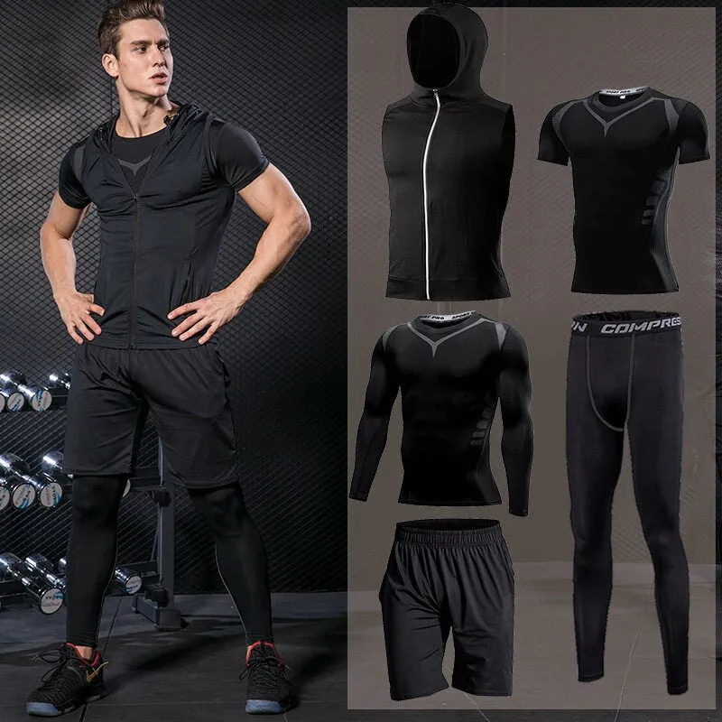 Gym Running Set Men's Tracksuit Jogging Compression Sportswear for Male Fitness Sports Clothing Tight Activewear Suits Hoodies