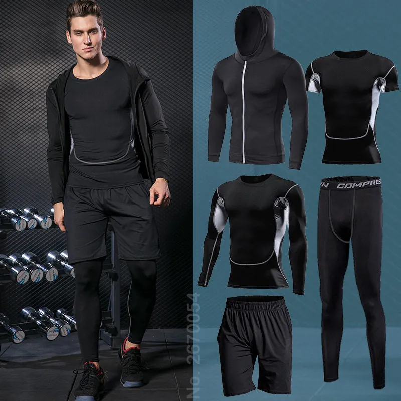 Gym Running Set Men's Tracksuit Jogging Compression Sportswear for Male Fitness Sports Clothing Tight Activewear Suits Hoodies