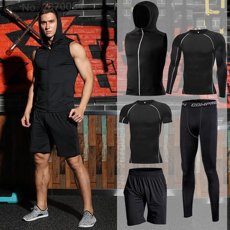 Gym Running Set Men's Tracksuit Jogging Compression Sportswear for Male Fitness Sports Clothing Tight Activewear Suits Hoodies