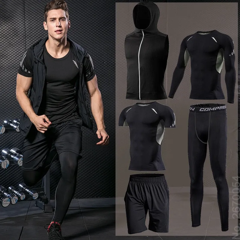 Gym Running Set Men's Tracksuit Jogging Compression Sportswear for Male Fitness Sports Clothing Tight Activewear Suits Hoodies